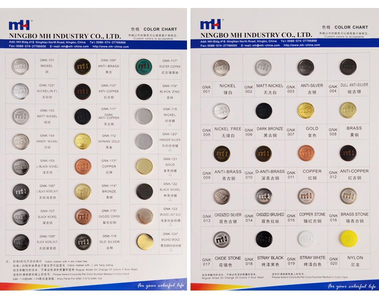 Eyelet Color chart
