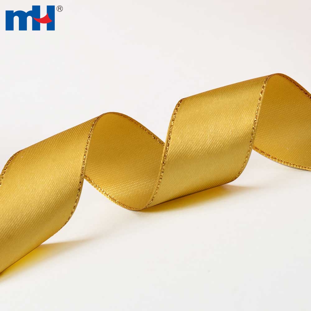 1" Gold Satin Ribbon with Metallic Edge Stitched Ningbo MH