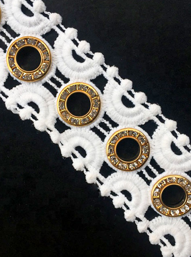 Poly Chemical Lace Trim With Diamond Rivet Poly Chemical Lace Trim With Diamond Rivet