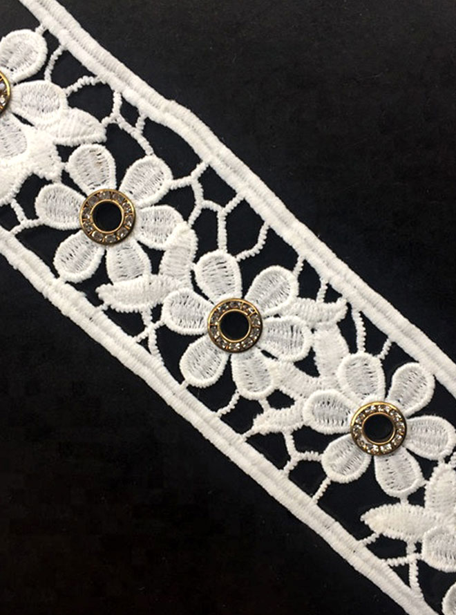 Poly Chemical Lace Trim With Diamond Rivet ISO-9001-Nylon Zipper Long Chain