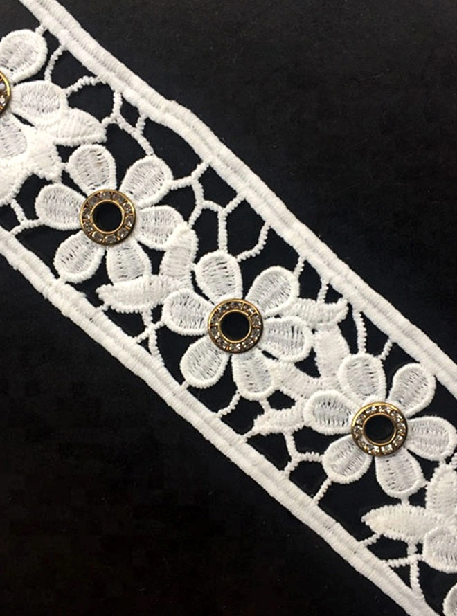 Poly Chemical Lace Trim With Diamond Rivet ISO-9001-Nylon Zipper Long Chain