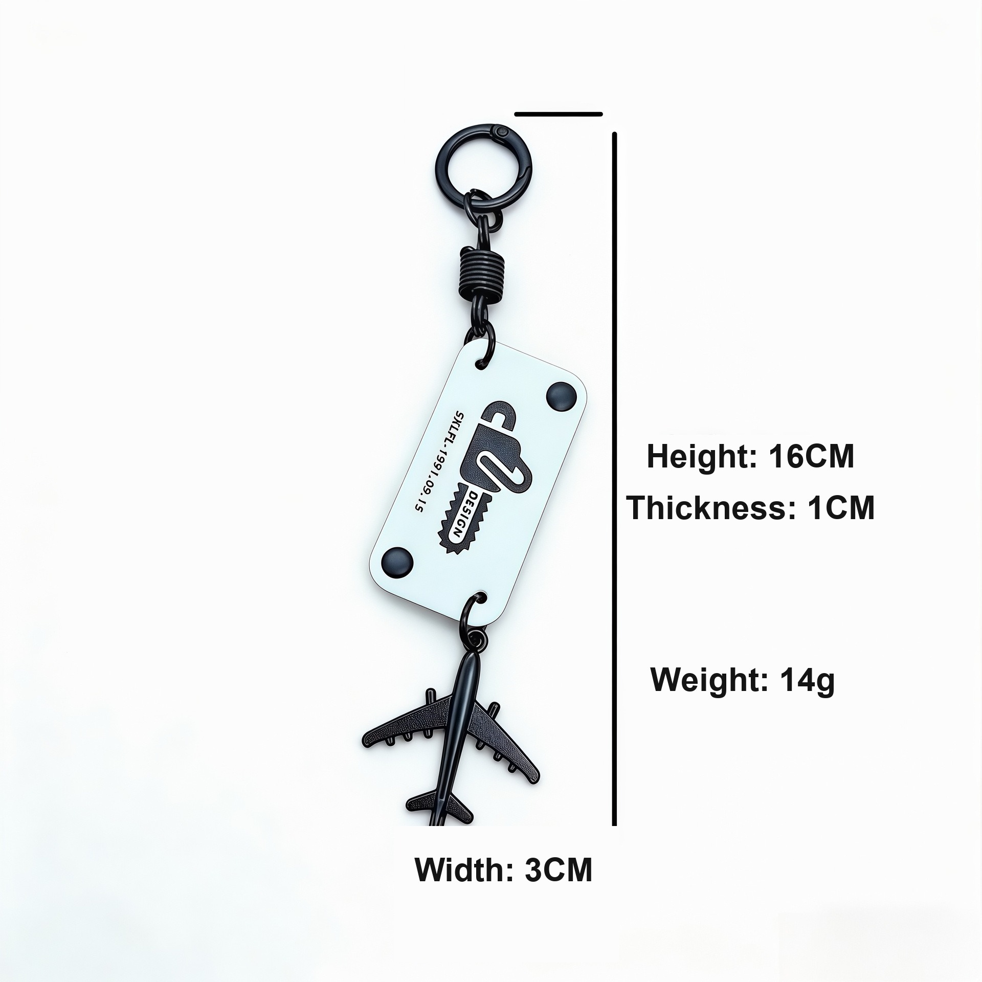 Leather airplane keychain with height and width markings