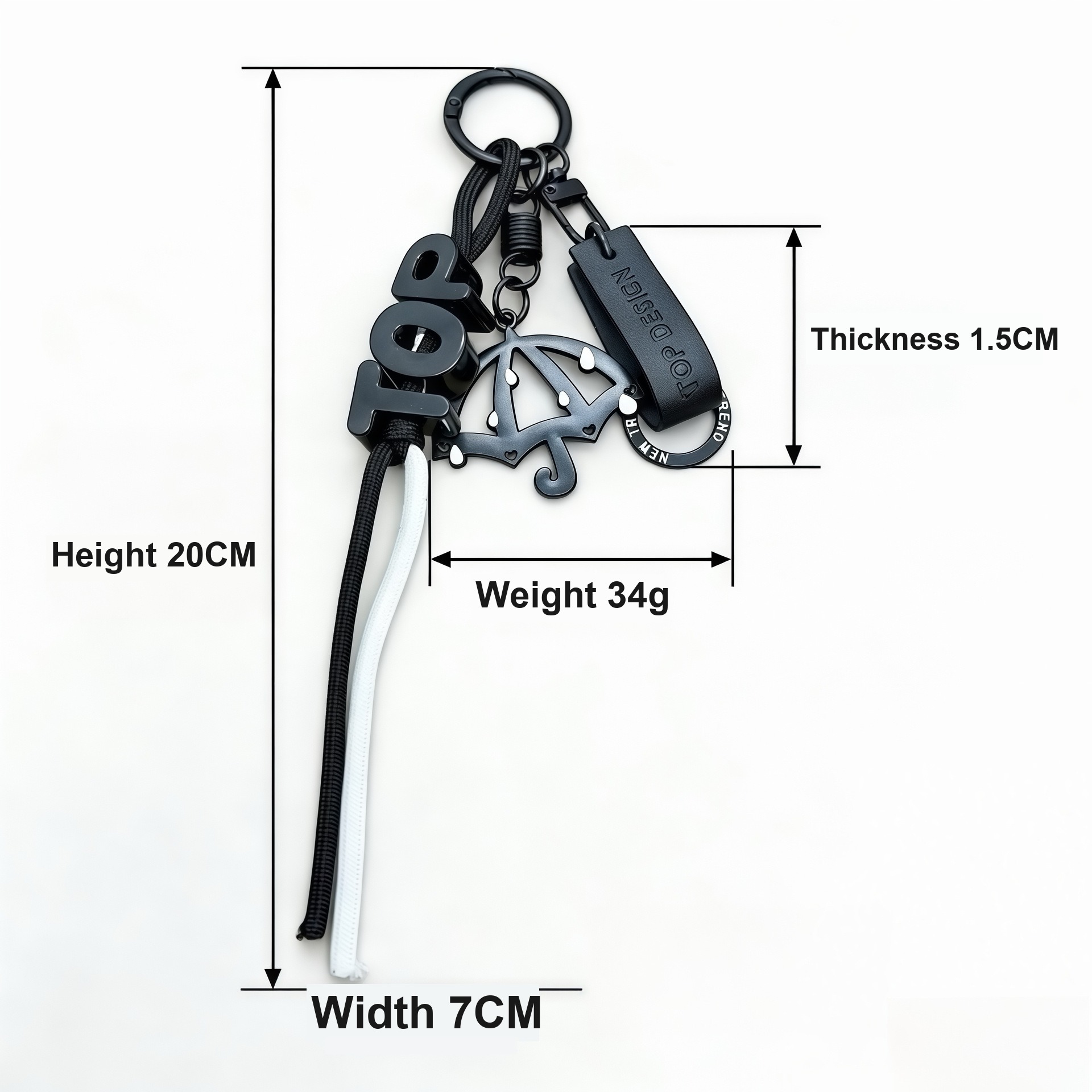 Umbrella charm with 20cm height and 7cm width markings