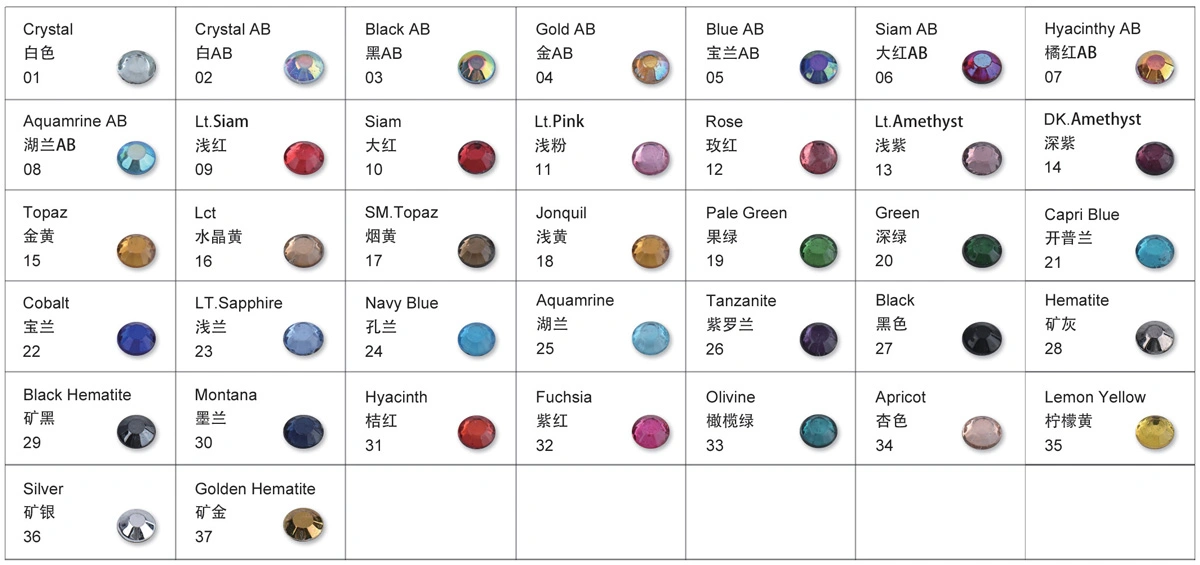 Disposable hotfix rhinestone color card