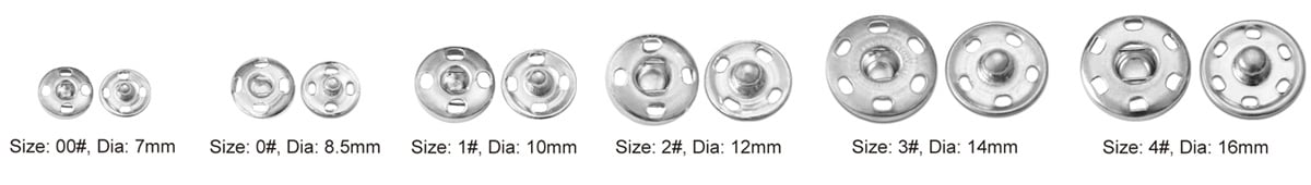 press stud button size