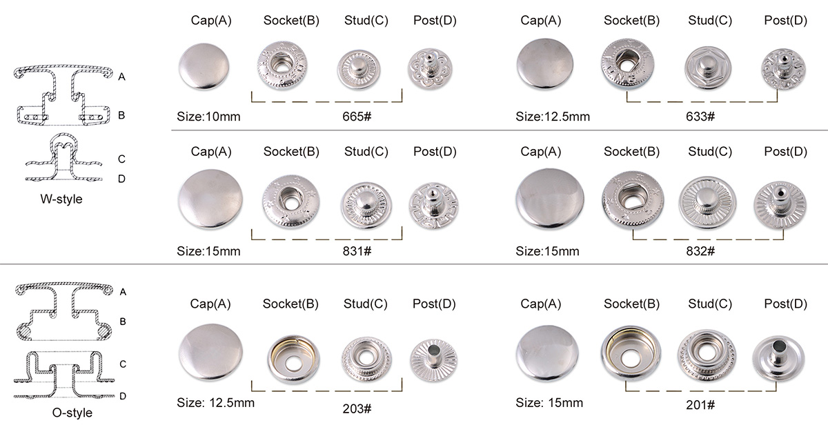 snap button size and type