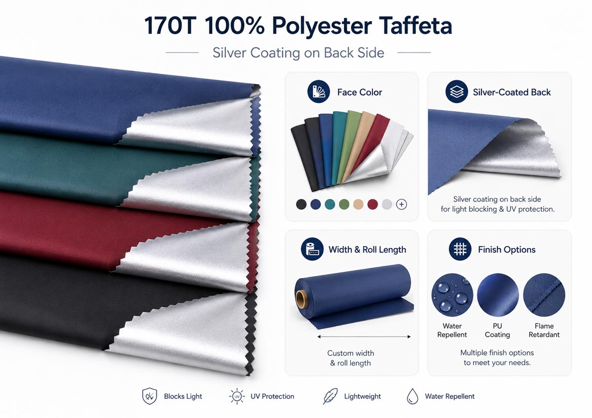 170t silver coated taffeta fabric customization service