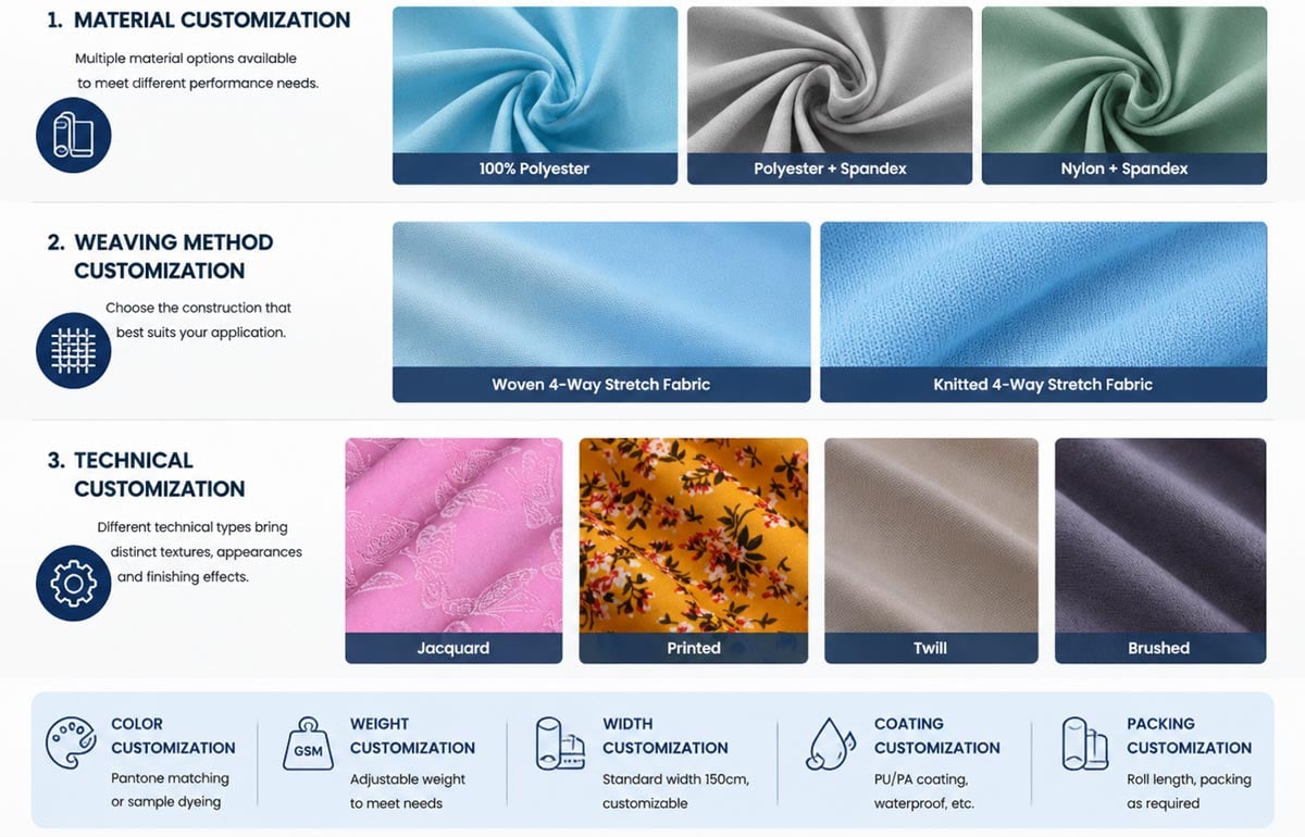 four way spandex fabric customization service