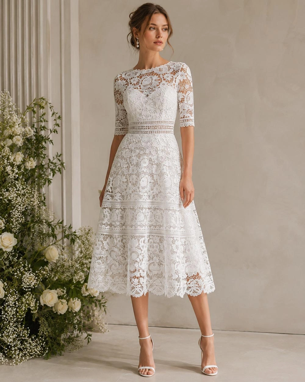 heavy Venice guipure lace midi dress