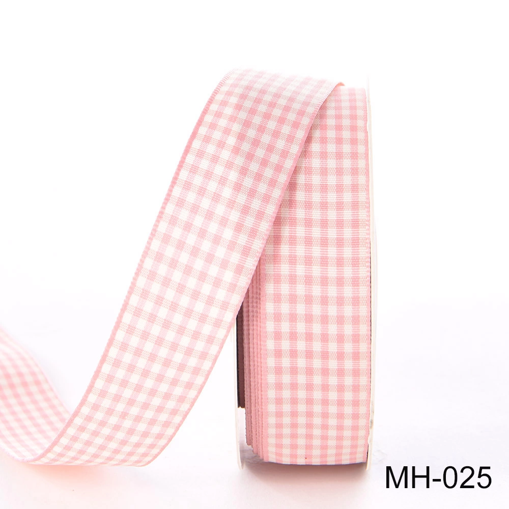 Ribbli Light Pink and White Gingham Ribbon,3/8 Inches x Continuous 25  Yards,100% Polyester Woven Edge,Baby Pink Plaid Ribbon,Check Ribbon,Buffalo