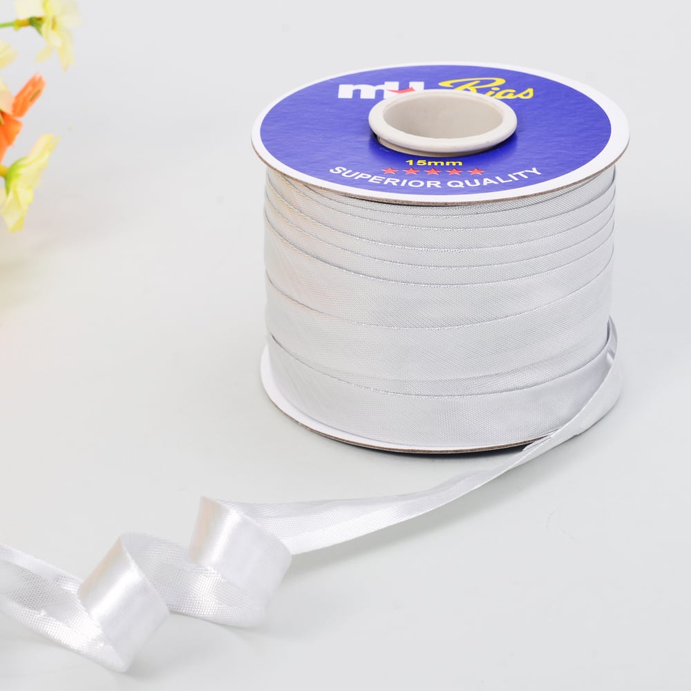 Metallic silver bias binding tape 15mm metallic silver bias binding tape on a 72-yard bobbin