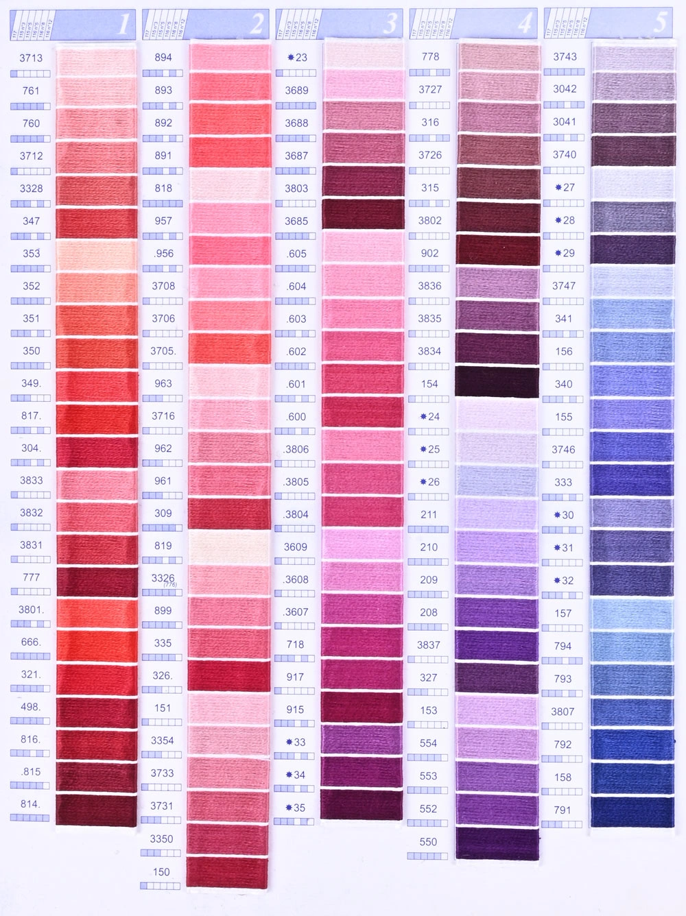 Cross stitch thread color card
