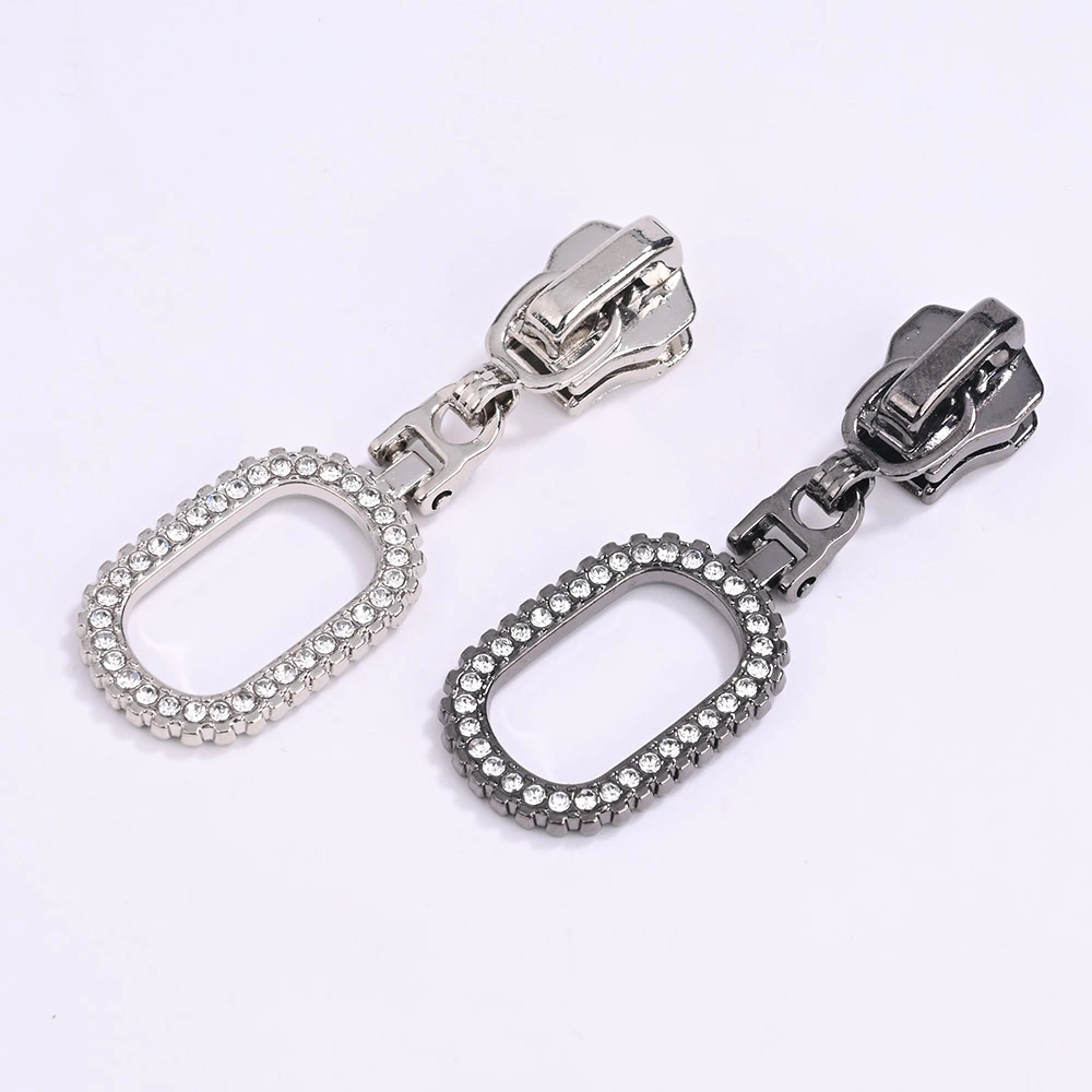 zinc alloy zipper slider with rhinestone puller design 25NB-2058