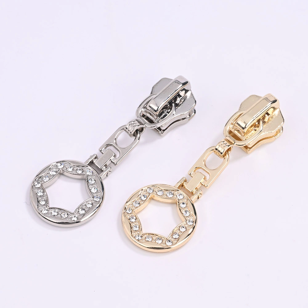zinc alloy zipper slider with rhinestone puller design 25NB-2060