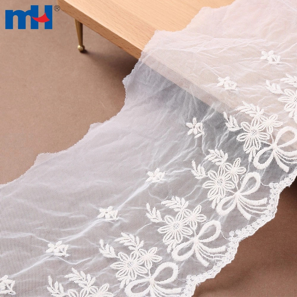 Vista de cerca de la cinta de encaje de organza para bodas de 4.8 cm de MH