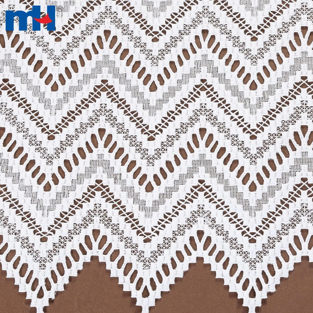 Chevron Pattern Water Soluble White Embroidered Lace Fabric