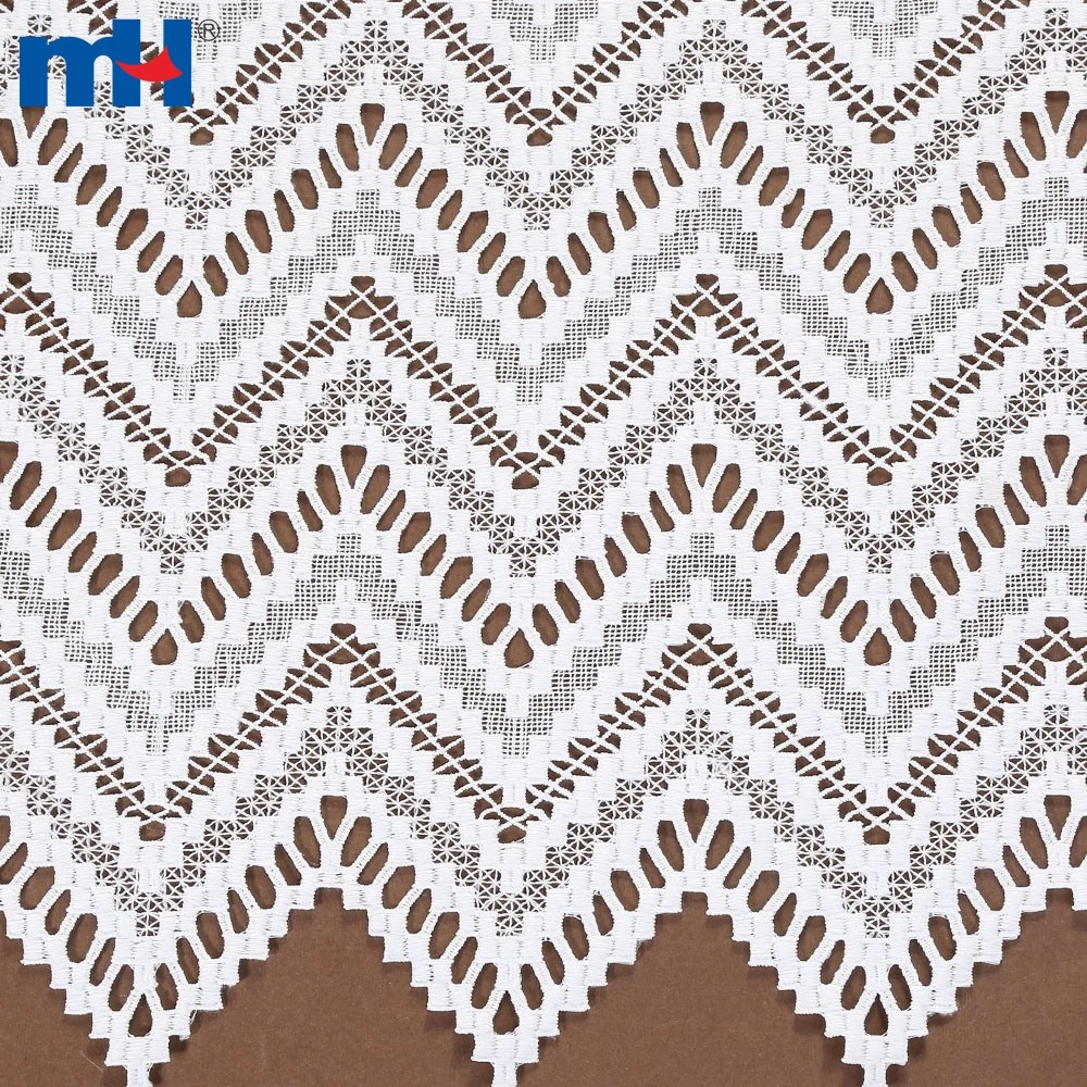 Chevron Pattern Water Soluble White Embroidered Lace Fabric