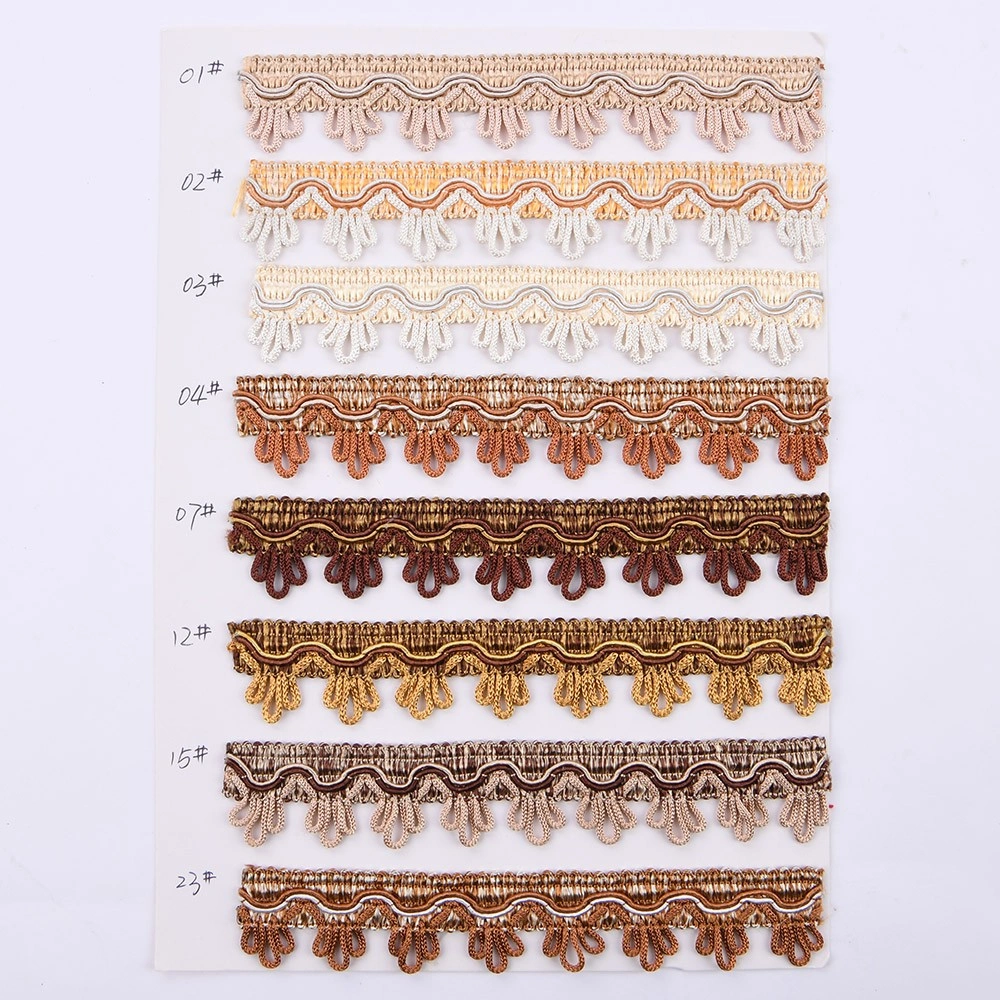 31mm tassel fringe trim in gold brown beige and ivory colorways