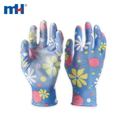 19NU-0049-Floral Working Gloves with PU Coated Palms