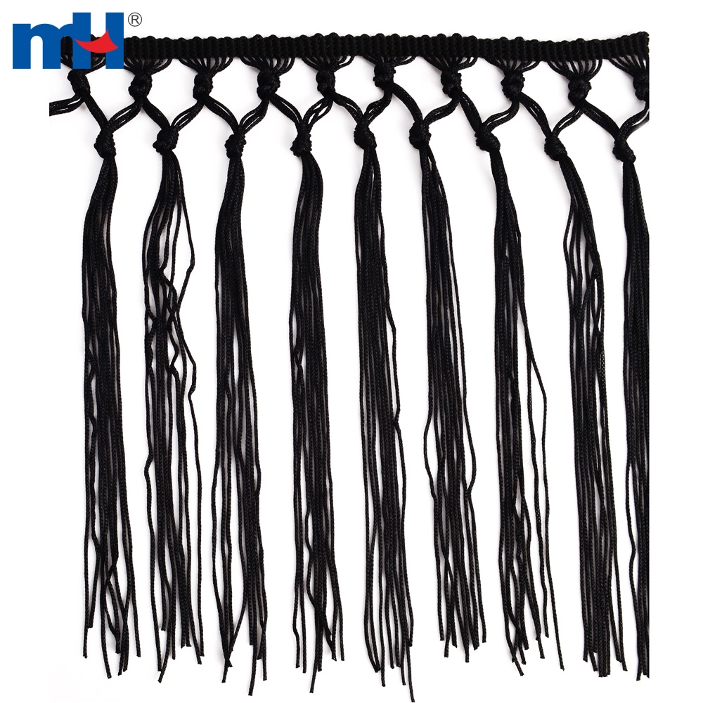 20cm Custom Design Black Knotted Fringe Trimming | MH
