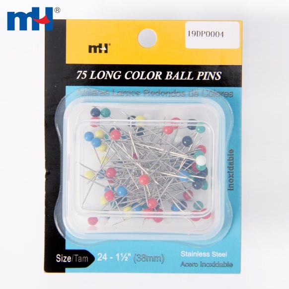 19DP0004 Long Color Ball Pins 0.6*38mm 75pcs.card