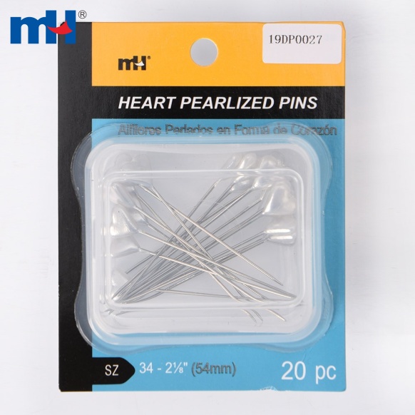 19DP0027-HEART PEARLIZED PINS-pin size 34#-0.6*54mm(2.1/8")