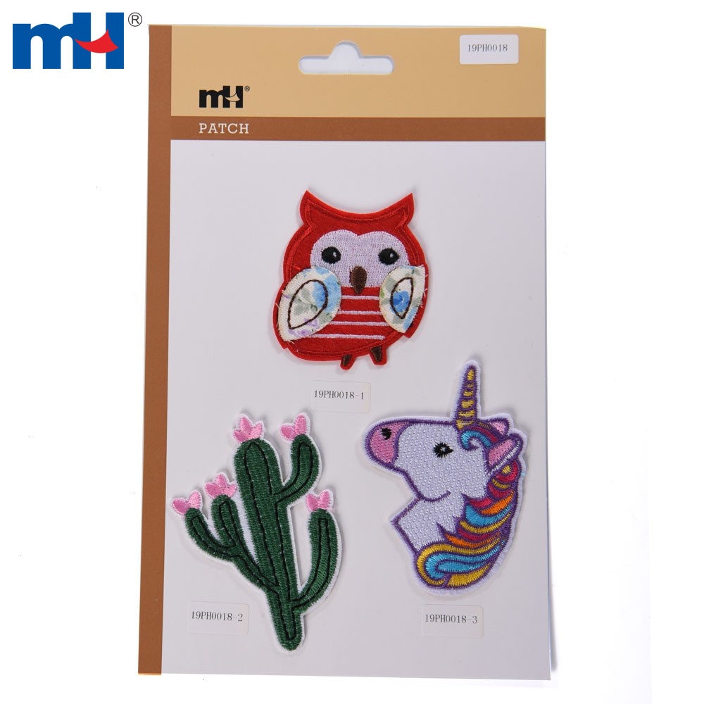 Assorted Sewon Embroidery Patches Applique Cactus, Owl, Unicorn
