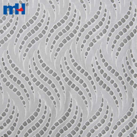 M025547-Ojal blanco Proveedor de tela de bordado de algodón de China