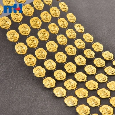 6 Row Gold Rhinestone Ribbon