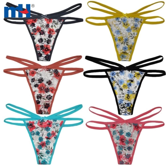 22NU-0034-Lace Thongs for Women Cross Strap Panties Stretch Low Rise Hipster V String Underwear 