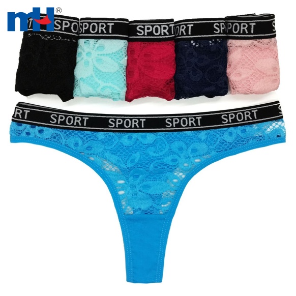 22NU-0037-Cotton Thong with Logo Printed Elastic Waistband