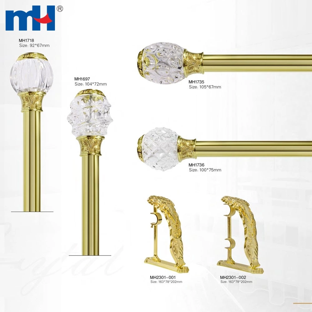 Gold Curtain Rod with Crystal Diamond Finials, Drapery Pole for Window