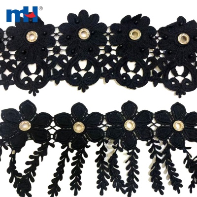 Poly Chemical Lace Trim With Diamond Rivet
