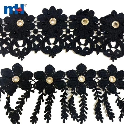 Poly Chemical Lace Trim With Diamond Rivet