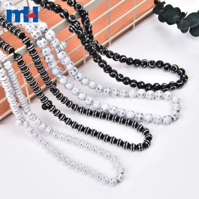 Perles acryliques rondes rayées noires/blanches