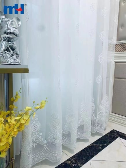 Tela de cortina transparente bordada