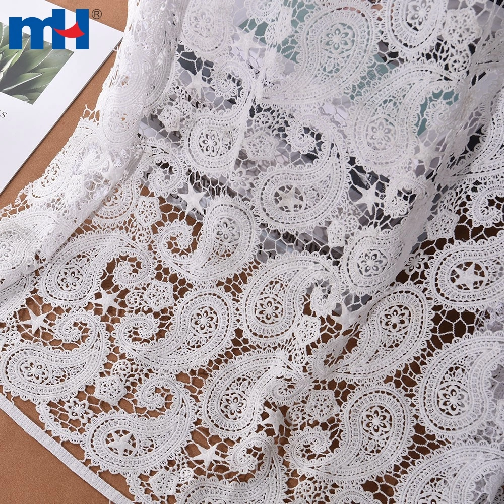 Polyester Floral Embroidery Guipure Lace Fabric Material