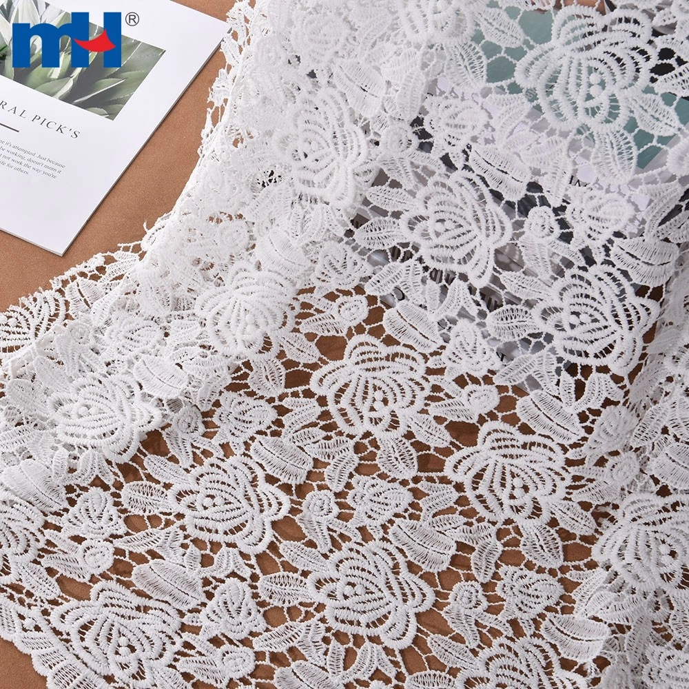 Polyester Floral Embroidery Guipure Lace Fabric Material