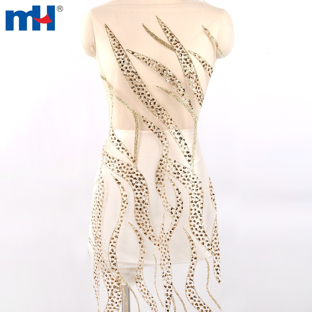 french-Gold Rhinestone Sequins Tulle Fabric Dress Material