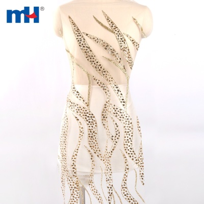 Gold Rhinestone Sequins Tulle Fabric