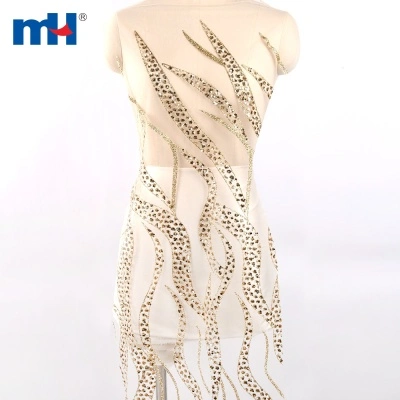 Gold Rhinestone Sequins Tulle Fabric