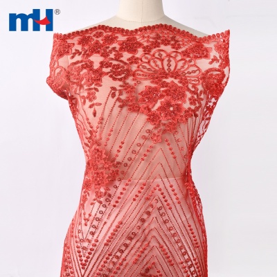 Red Floral Bridal Lace Fabric