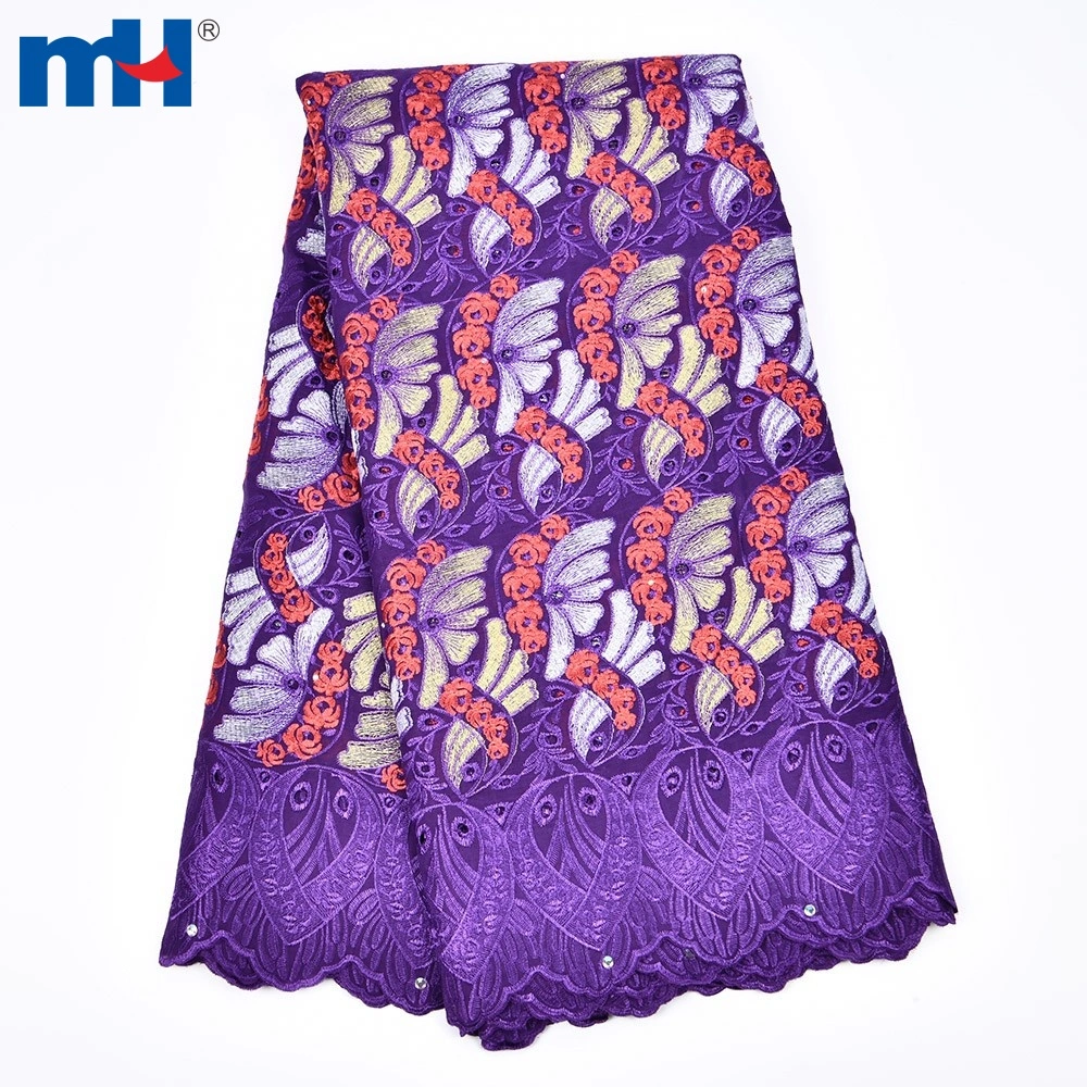 African Nigerian Swiss Voile Lace Fabric Material with Stone for Party Dress