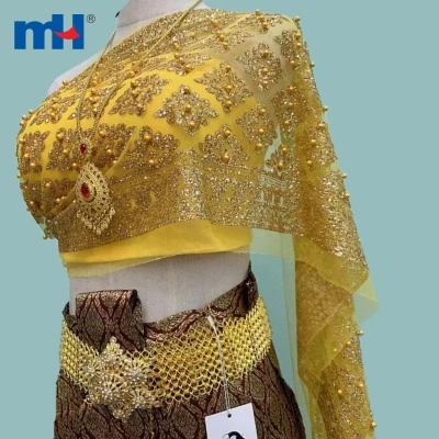 Metallic Gold Thai Embroidery Sabai Sari