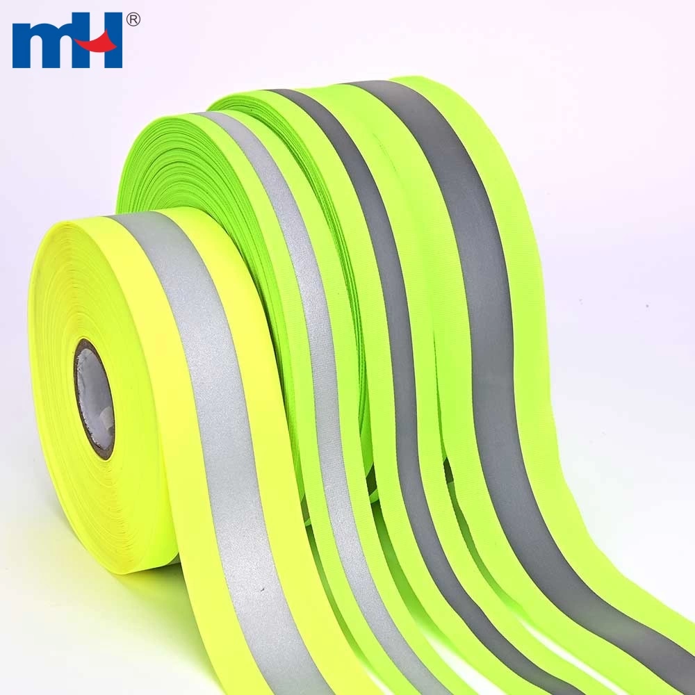 5 x 2cm Woven Reflective Fabric Tape Safety Strip Sew On Lime Green