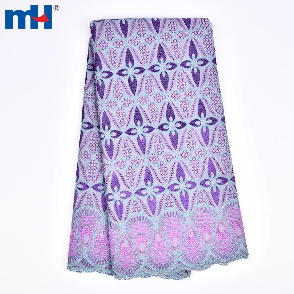 Rhinestone African Nigerian Swiss Voile Lace Fabric Material for Wedding  Dress
