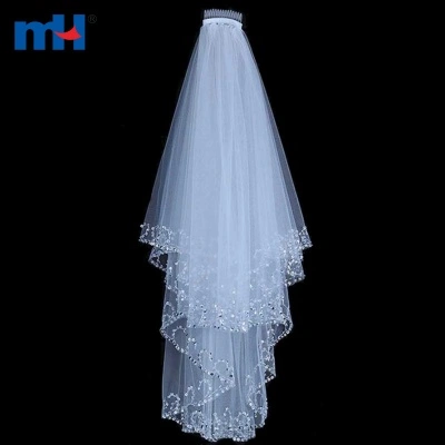 Double Layer Wedding Veil with Sparkle Edge