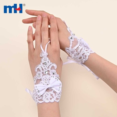 1pair Rhinestone Decor Lace Glove