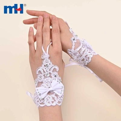 1pair Rhinestone Decor Lace Glove