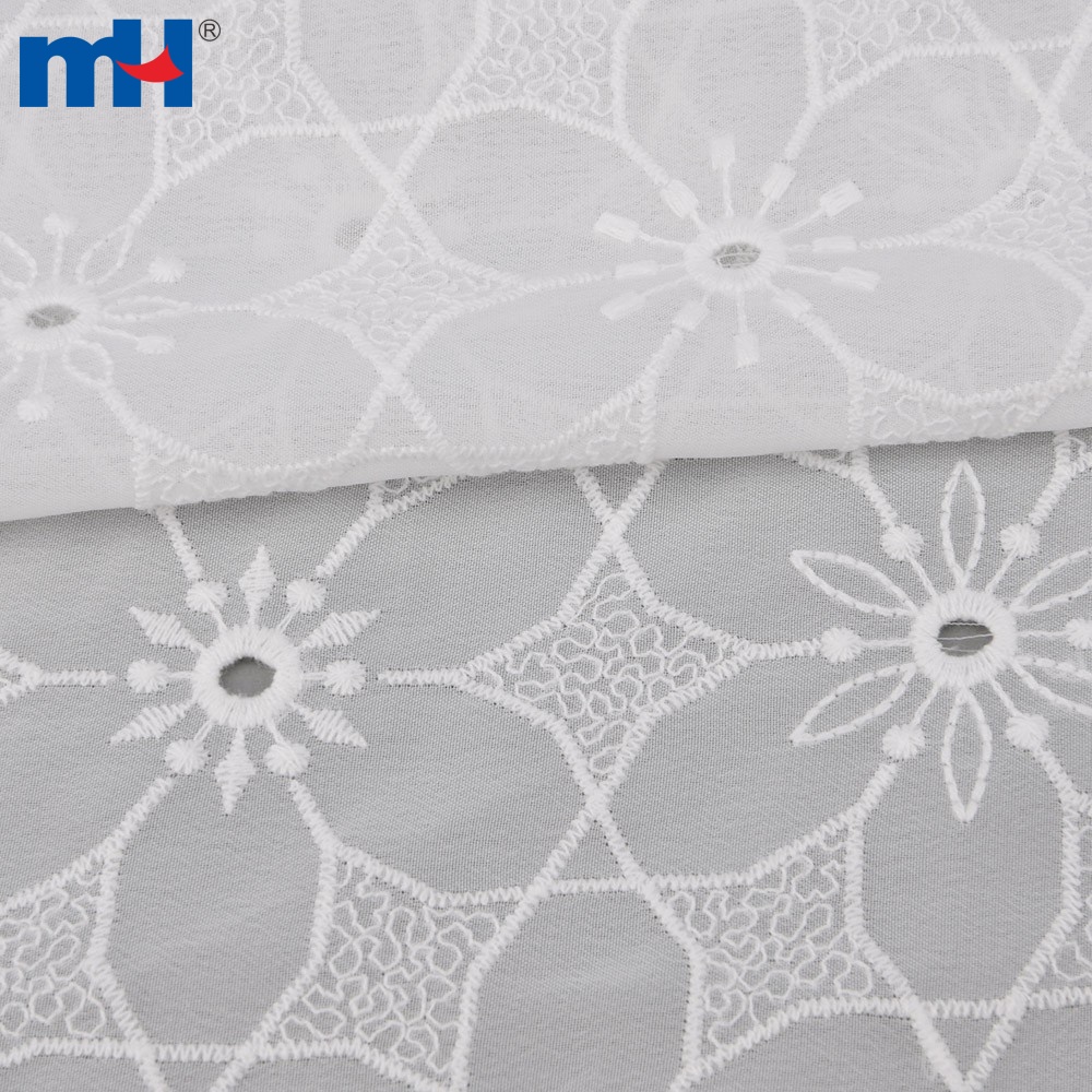 Broderie Anglaise White Cotton Eyelet Schiffli Fabric